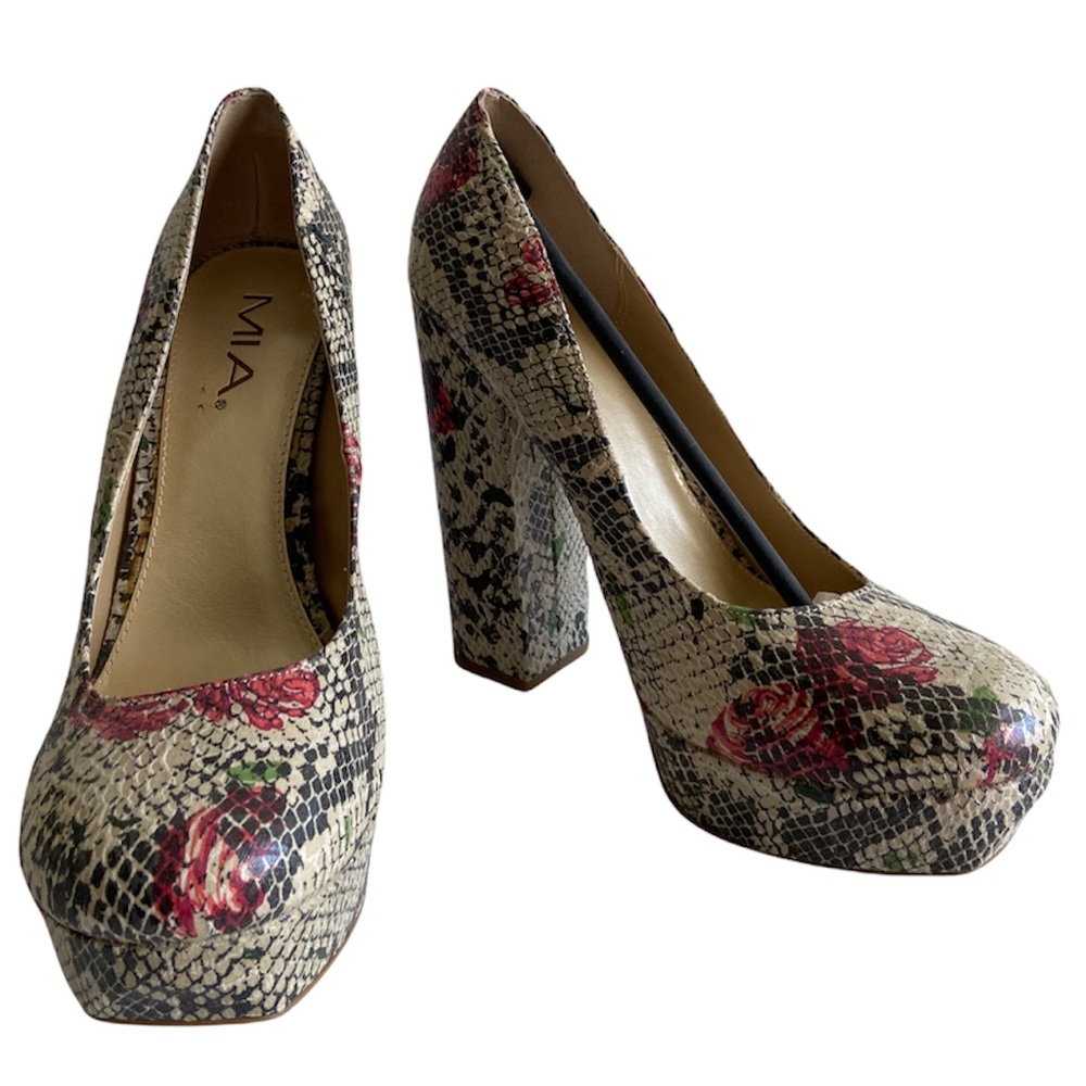 Mia Snake Floral Uptown Girl Chunky Platform Heel